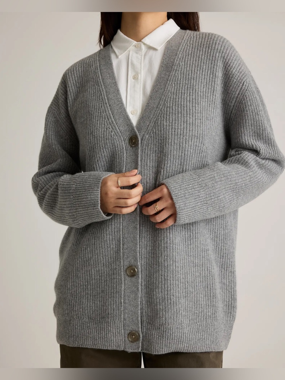 Quince Mongolian Cashmere Oversized Boyfriend Cardigan Sweater